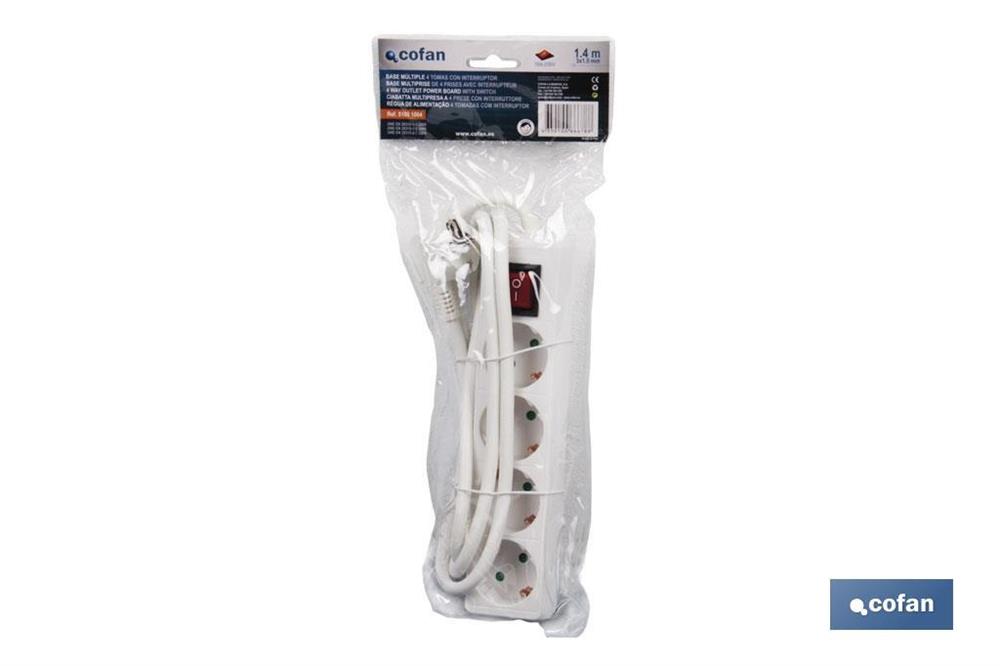 BASE MÚLTIPLE 4 TOMAS PARA ENCHUFES - CABLE 1,4M miniatura