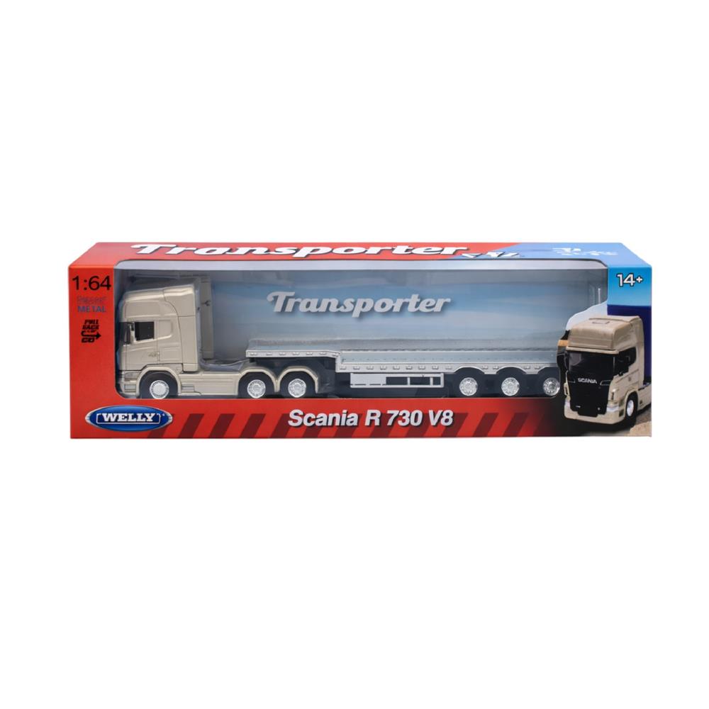 SCANIA V8 R730 LOWBOY BLANCO 1:64 miniatura