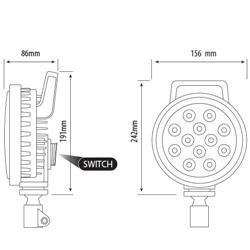 FARO DE TRABAJO REDONDO  LED 12W CON INTERRUPTOR ON/OFF miniatura